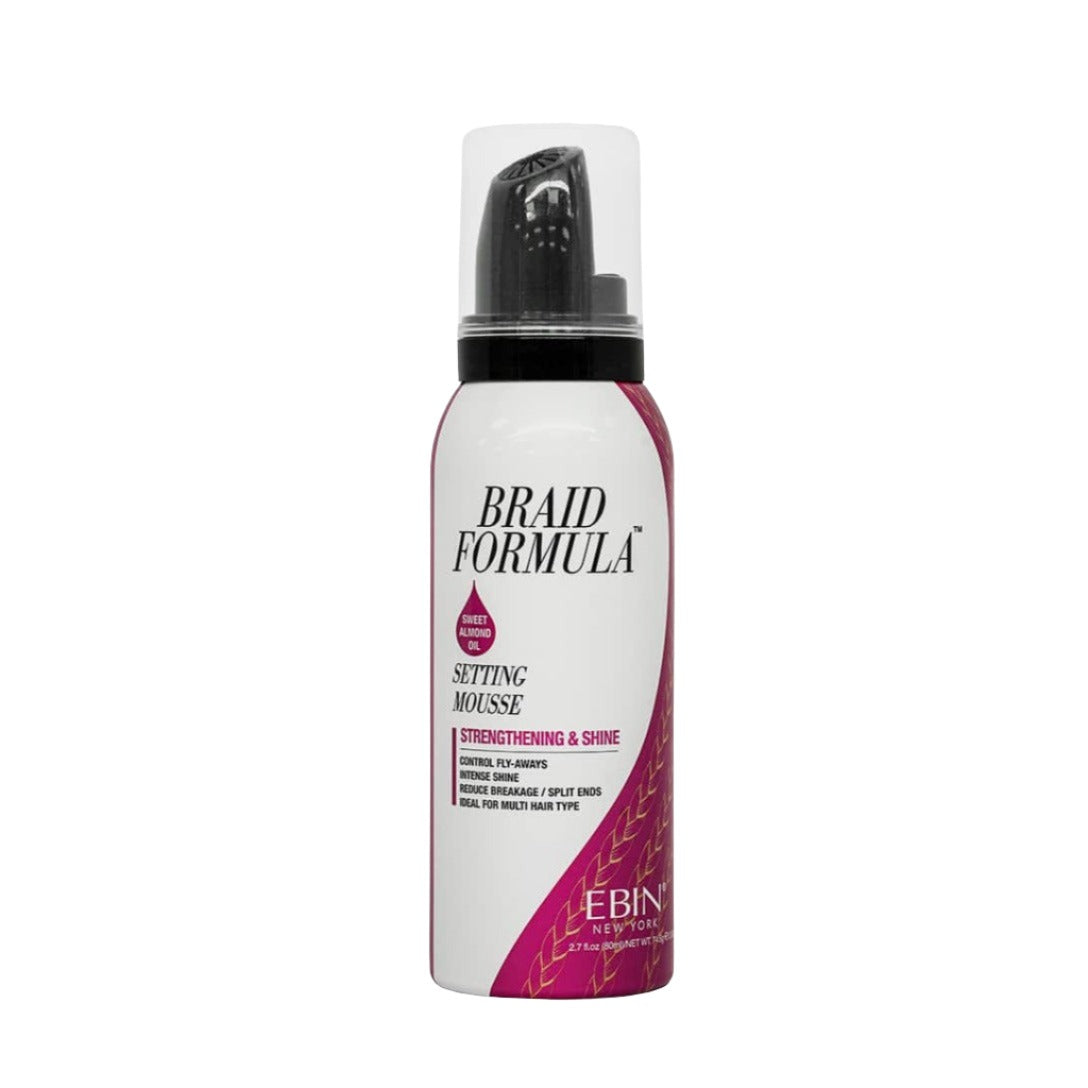 BRAID FORMULA Setting Mousse - Sweet Almond Oil - Strengthening & Shine - Alcohol Free 2.7 fl.oz (80ml)