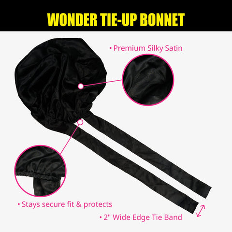 Wonder Wig Tie-Up Bonnet - Black