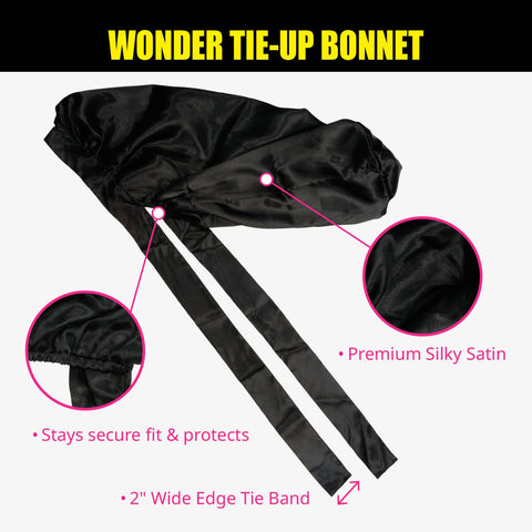 Wonder Wig Tie-Up Bonnet - Black
