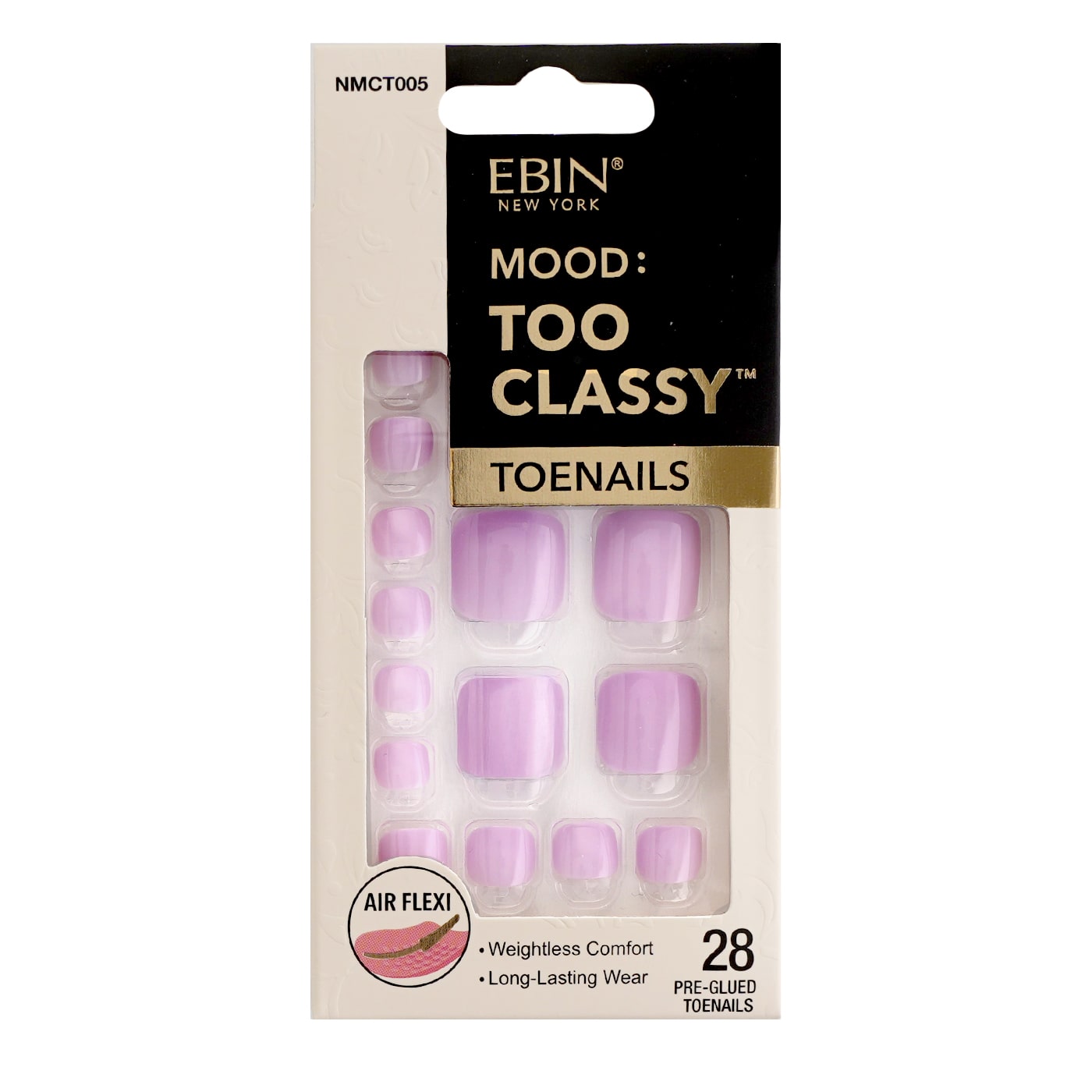MOOD TOO CLASSY - 28 Pre-Glued Toenails NMCT005 - Lavender