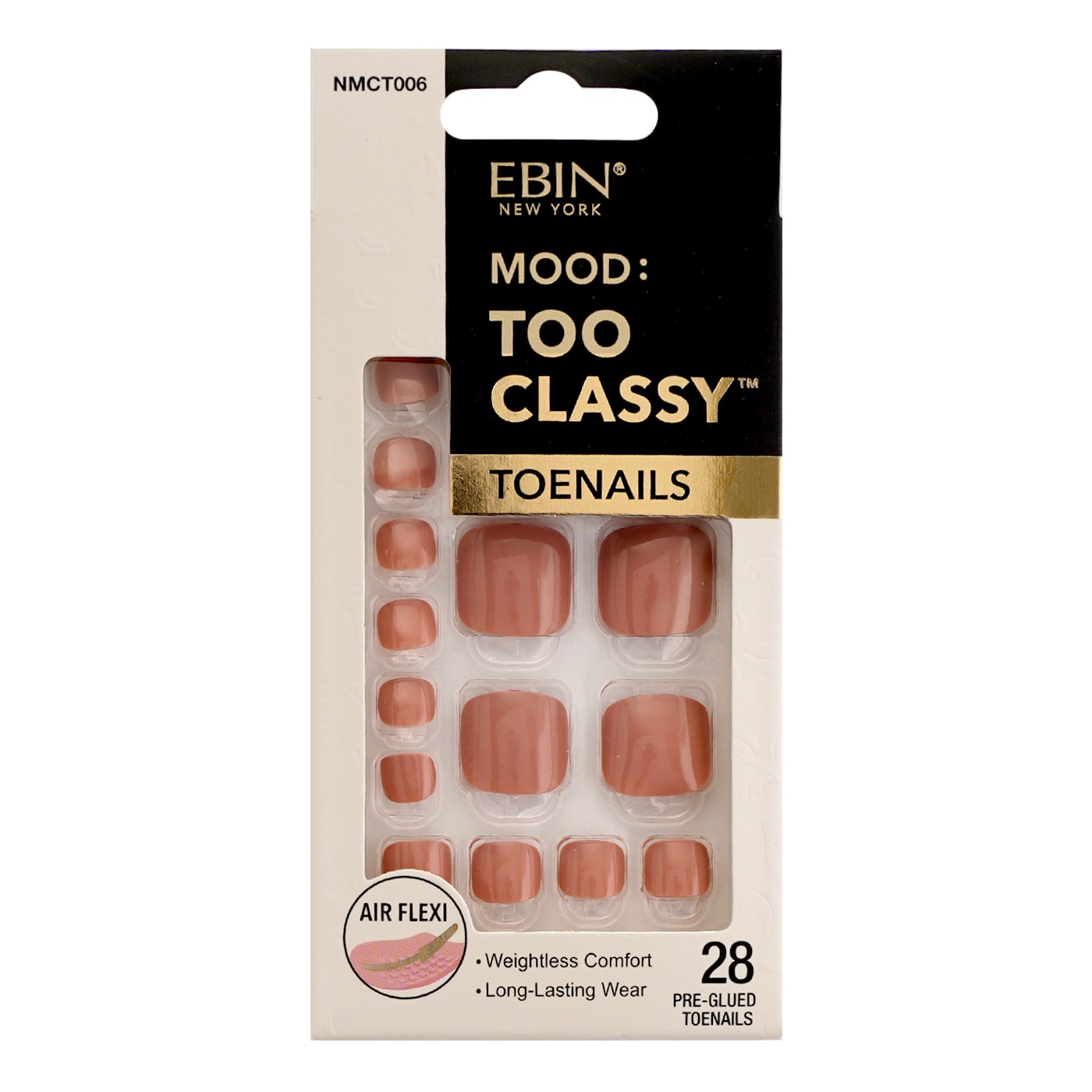 MOOD TOO CLASSY - 28 Pre-Glued Toenails NMCT006 - Mauve