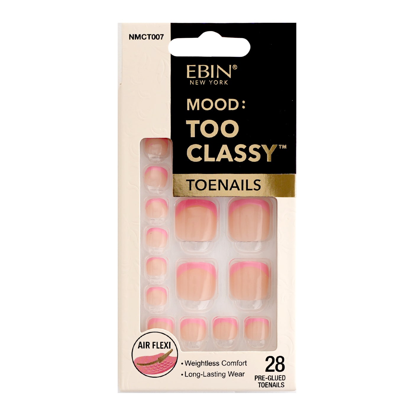 MOOD TOO CLASSY - 28 Pre-Glued Toenails NMCT007 - Light Pink French