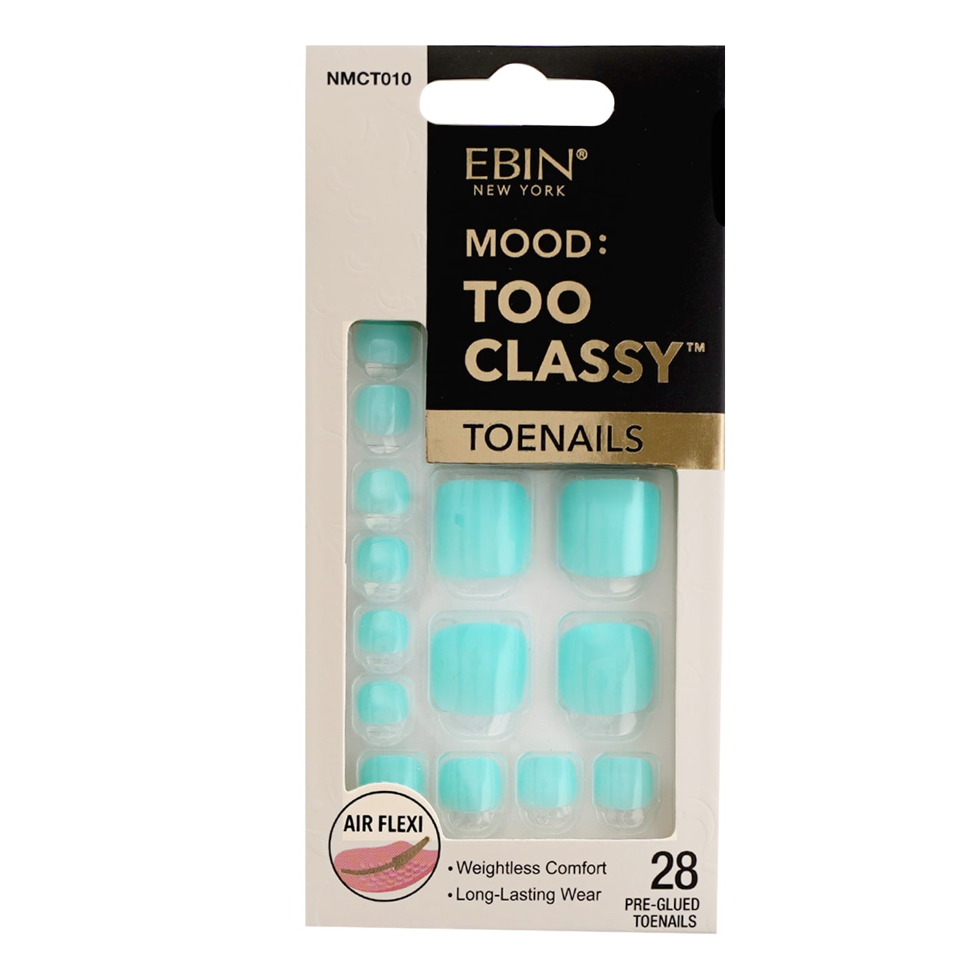 MOOD TOO CLASSY - 28 Pre-Glued Toenails NMCT010 - Mint