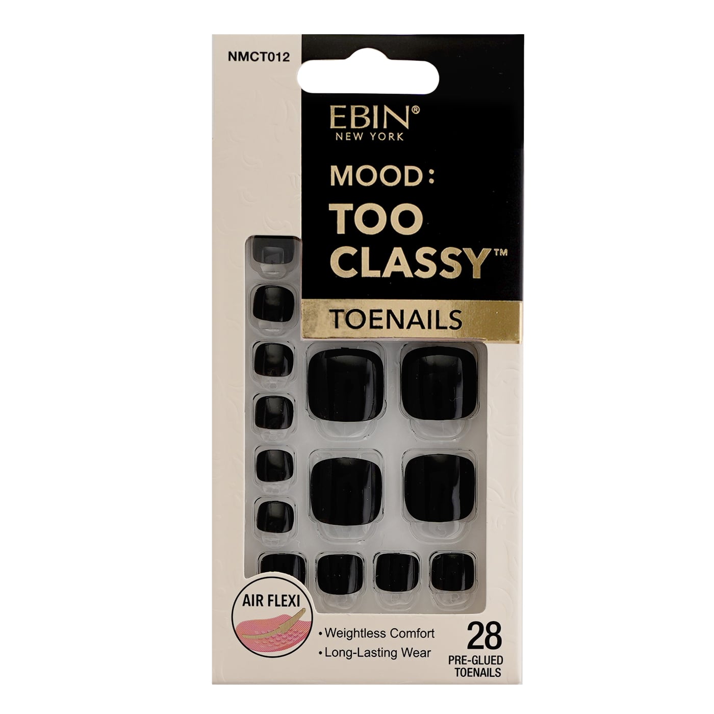 MOOD TOO CLASSY - 28 Pre-Glued Toenails NMCT012 - BLACK