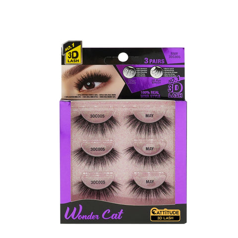 [3 Pairs] Wonder Cat Faux Mink 3D Lashes- May